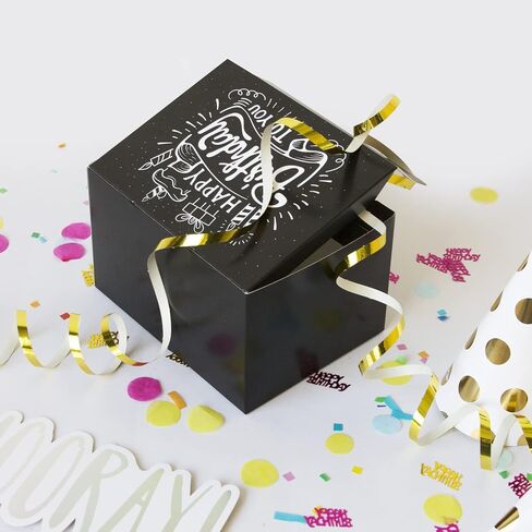 Fettipop Gift Box Surprise Expressing Confetti Kit (Black Premium) Happy Birthday ، Prop Prop 7.2x5.5x4.3 in. in Kuwait