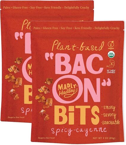 Madly Hadley Plant-Based Bacon Bits -Organic, Healthy Vegan Snack, Crunchy Topper, Keto-Friendly, Gluten-Free Topping for Salads, Pasta and Pizza - 6 Oz - Pack of Two (Flaming Habanero) in Saudi Arabia