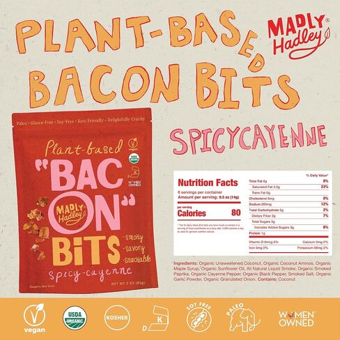 Madly Hadley Plant-Based Bacon Bits -Organic, Healthy Vegan Snack, Crunchy Topper, Keto-Friendly, Gluten-Free Topping for Salads, Pasta and Pizza - 6 Oz - Pack of Two (Flaming Habanero) in Saudi Arabia