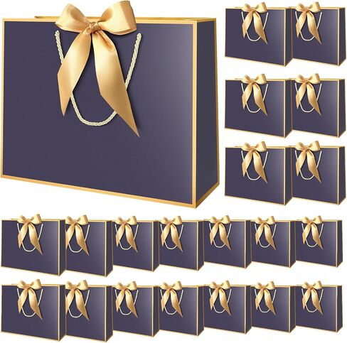 MelonArt Gift Bags with Handles, 15PCS Thank You Gift Bags 11.8 x 10 x 4'', Party Favor Wrap Bags Bulk with Bow Ribbon for Wedding Bridal Shower Birthday (Black and Gold) in Saudi Arabia