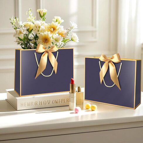 MelonArt Gift Bags with Handles, 15PCS Thank You Gift Bags 11.8 x 10 x 4'', Party Favor Wrap Bags Bulk with Bow Ribbon for Wedding Bridal Shower Birthday (Black and Gold) in Saudi Arabia