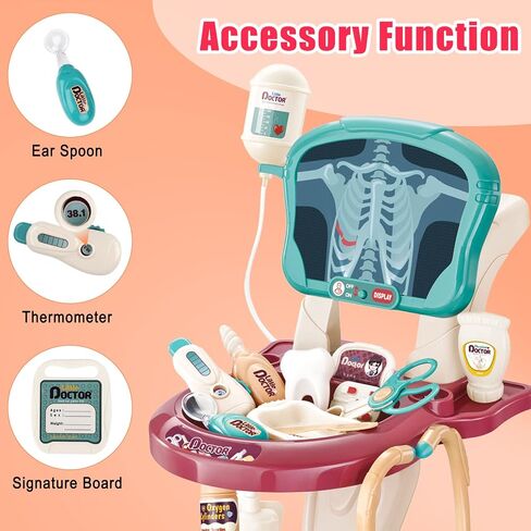 deAO Doctor Child Toy, 29 Accessories with Stethoscope and Electronic Medical Trolley, Role Play Set, for Children 2 3 4 5 6 Years Old in Saudi Arabia