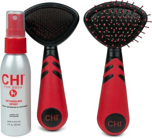 CHI for Dogs Small Dogs Detangling Kit | Small Dog Grooming Kit | 3 Pieces for Dog Grooming, Detangling Spray for Dogs, Slicker Brush, and Double-Sided Brush in Saudi Arabia