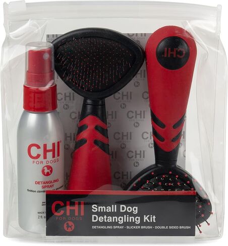 CHI for Dogs Small Dogs Detangling Kit | Small Dog Grooming Kit | 3 Pieces for Dog Grooming, Detangling Spray for Dogs, Slicker Brush, and Double-Sided Brush in Saudi Arabia