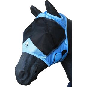 T TEKE Fine Mesh Horse Fly Mask w/No Ears, UV Blocking 3D Eye Visor with Extra Fleece Cushioned Forehead, Protection from Insect Pests
