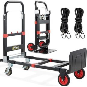 Upgraded Stair Climbing Dolly Heavy Duty, 330LB Capacity Folding Stair Climber Dolly Cart with Telescopic Handle & Silent Wheel, Stair Climber Hand Truck with Elastic Rope for Luggage, Office, Home
