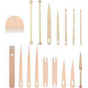 17Pcs Wood Hand Loom Stick Set,Weaving Loom Tool, Wooden Weaving Crochet Needles, Wood Weaving Shuttle, Weaving Comb Weaving Stick for DIY Sweater Scarf Tapestry Weaving Accessories Knitting Crafts