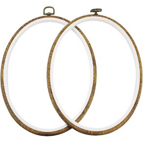 guofa 11'' Oval Embroidery Hoop for Cross Stitch, 2PCS Imitated Wood Pastic Hoops for Arts Hanging Decoration