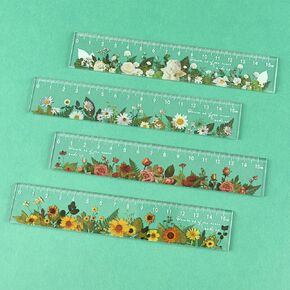 BAYTORY 4 Pack Plastic Revers 6 Inch ، حاكم أكريليك جمالي ، يقيس حاكمًا كبيرًا متريًا مع سنتيمترات للمكتب المنزلي للمدرسة (زهرة صافية 6 بوصة)