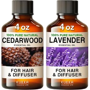 زيت Cedarwood لزيت الشعر والخزامى الزيت الأساسي لمجموعة الناشر - 100 ٪ من الزيوت العطرية العطرية الطبيعية - 2x4 fl oz - Kukka