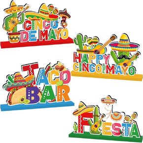 4pcs Fiesta Cinco de Mayo Party Decorations Wood Partypieces Happy Cinco de Mayo Table Decor