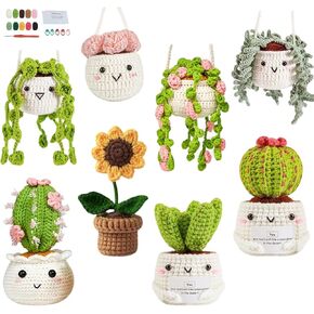 BCMON 8 Pack Crochet & Knitting Starter Kit للمبتدئين والنباتات المصحوبة بوعاء الحرفية ومرعب Sunflower مع دروس فيديو خطوة بخطوة (40 ٪+ خيوط)