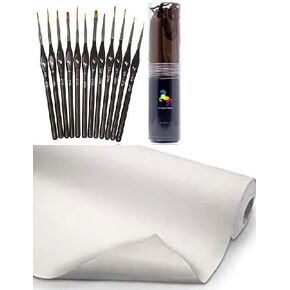 Vvivid Double Preped Cotton Canvas 36 Incl Roll Bundle! (10 أقدام × 36 بوصة) يشمل مجموعة فرشاة الطلاء! J-0