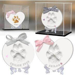 مجموعة تذكار طباعة الكلب ، تصنع (2) ، زخرفة طين Pawprint للكلاب ، مجموعة انطباع طباعة Pet Paw مع 2 حالة عرض لحماية Pawprints ، طين ناعم وآمن ، هدايا Mom Dog Mom