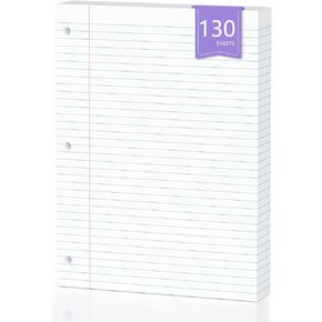130 Sheets Loose Leaf Paper 8" x 10.5" Filler Paper College Ruled 3-Hole Punched Lined Paper Notebook Paper for 3-Ring Binders Notepad Writing Note Pads Ideal for Home, School, Office