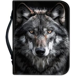PU Leather Bible Cover Case for Women and Men, Grey Wolf 03 Bible Bag for Men, Large Bible Bags for Women, Church Book Carrying Case
