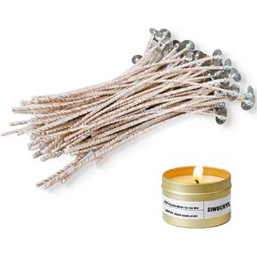 Candle Wicks for Candle Making, ECO-Friendly 6 inch Pre-Waxed for Soy Candles, Pack of 100 Thick Candle Wick with Base for DIY Candle
