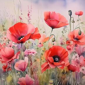GXGLLPZBY Paint by Number Canvas Kit for Adults- DIY Poppies Flower Watercolor Easy Paint by Number Kits, 5D Flower Oil Paint by Color Acrylic Painting Home Wall Decor 16X16inch