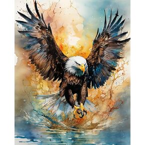 GXGLLPZBY Paint by Number Canvas Kit for Adults - DIY Bald Eagle Watercolor Easy Paint by Number Kits, 5D Eagle Oil Paint by Color Acrylic Painting Home Wall Decor 16X20inch