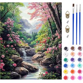 Lxmsja Mountain Paint بواسطة أرقام أرقام للبالغين ، والزهور مشهد الطلاء الأكريليكي بأرقام للبالغين المبتدئين ، وداي كورم ، مجموعات الطلاء الزيتية لديكور الجدار المنزلي 16x20 بوصة (بدون إطار)