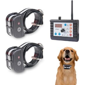 طوق تدريب على السياج اللاسلكي الكلب ثنائية الإشارة PET 2-in-1 ، قوة تحذير نطاق التحكم القابل للتعديل ، مستوى البطارية ، طوق الكلب العاكس للماء