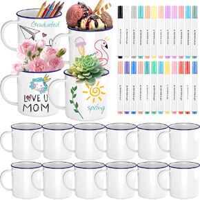 Liangmida 16 PCS Graduation DIY Coffee Mugs Kit للبالغين الكبار القابل للطلاء أكواب الأمهات للأمهات يوم الكؤوس المخصصة ترسم أكوابك الخاصة بتصميم مجموعة أدوات تزيين DIY