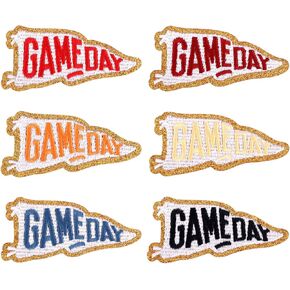 بقع يوم لعبة 6pcs ، حواف الذهب Gameday على بقع بقع مطرزة Chenille خياطة على الأسلوب من أجل السترة الظهر على ظهر حقيبة القبعة.
