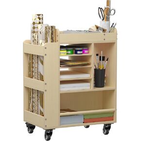 Art Cart-Art Supply Supply ، منظم إمدادات الفنون والحرف ، عربة تخزين ورق الغلاف ، خزانة خشبية متعددة الوظائف.