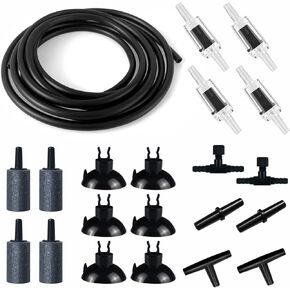 أدوات ملحقات مضخة Aquarium Air Pump مع أنابيب قياسية ، أحجار الهواء 4pcs ، صمامات فحص 2pcs ، أكواب الشفط 6pcs ، موصلات 4pcs ، صمام التحكم في الشكل (10 أقدام.