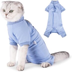 بدلة استرداد القط بعد الجراحة ، ارتداء استعادة الحيوانات الأليفة لجروح البطن Cat Oneie Cone E-collar بديل ، أزرق م