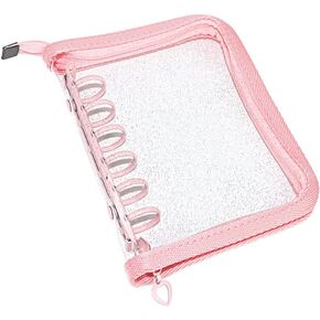Clear A7 Binder Wallet مع Zipper ، Pink 6 Ring Glitter Bhance Binder rouver leaf up cover cover for marcles marcles ، photocard album ، Journaling ، Planner (Pink 4.5 "x6")