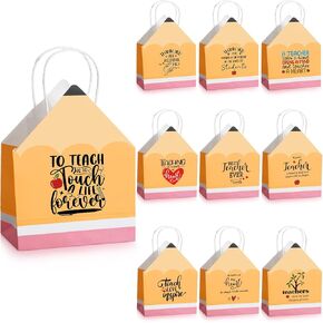 Sweetude 10 PCS المعلمين التقدير حقائب الهدايا على شكل قلم رصاص حقيبة هدايا للمعلم مع مقبض شكرا لك هدايا الموظفين ، 7.87 × 10.24 × 3.94 بوصة ، 10 أنماط