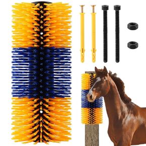 Livestock Scratching Brush, 17.7 X 7.8 Inch Horse Brush for Scratching Itchy, Relieve Itching on the Back of Livestock, Grooming Kit for Horses Goats Donkeys Cows Sheep Pigs(Blue+yellow)