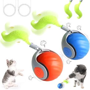 2pcs Tail Tail 3.0 Cat Toy ، ألعاب Cat التفاعلية للملل التلقائي التلقائي التلقائي Rolling Ball 2.0 ، لعبة Smart Electric Self Moving ، تعديل اثنين من السرعة ، USB قابلة للشحن (MIX)