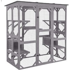 Aivituvin Cat House Outdoor Catio Kitty Enclosure with Super Large Enter Door, Wooden Cat Cage Condo Indoor Playpen with Platforms & Small House-71 Inch