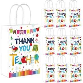 HABDJILTY 20Pcs Teacher Gift Bags with Handle, 8.3Inch Thank You Teacher Gift Bags Teacher Appreciation Gift Bag for Teachers' Day Back to School Party Favors Supplies