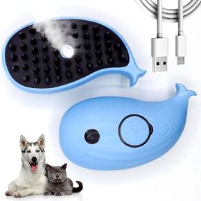 4-in-1 Cat Steam Brush & Spritz Defur comb for indoor cats-Pet Grooming Brush مع خزان الماء ، أداة إزالة الشعر الرش لسيطرة سقيفة التحكم (Whales Blue)