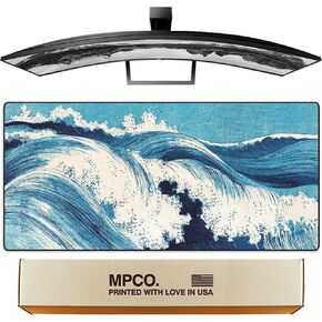 MPCO ukiyo- e Ocean Waves by Uehara Konen Blue & White حجم كبير الحجم WFH Mousepad Desk (Waves Ocean و Duraglyde (كبير (36 "× 17"))