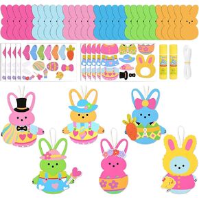KAVOC 30PCS Easter Bunny Craft Kit For Kid Make Your Rabbit Card Set Project DIY المصنوع يدويًا للنشاط المدرسي النشاط المنزلي Easter Spring Holiday Decoration Party Supplies Supplies