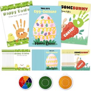 Motipuns 30 PCS Easter DIY Crafts Kits Easter Handprint Arts and Crafts Retaing بطاقات مع 3 أجهزة كمبيوتر كبيرة حبر حبر الأرنب البيض الصغير الفنون الحفلات لألعاب الربيع الفصول الدراسية