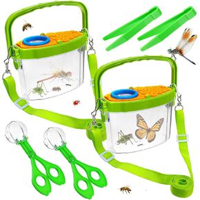 2sets Bug Kids Couply - Kids Sturdy Bug Kids Catching Kiting مع مقبض Collector Collector Incect Casher Tweezer ، و Kids Bug Habitat Outdoor Kit Higts للأطفال العمر 3 4 5 6 7 8 ، 6pcs