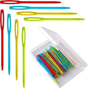 SAVITA 100pcs Plastic Sewing Needles, Large-Eye Knitting Needles Colorful Plastic Yarn Lacing Weaving Needle Learning Needles for Kids DIY Sewing Crafts (7cm/ 2.76 Inch)