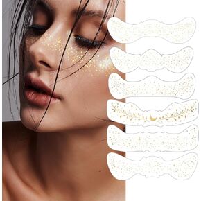 بقع المكياج 6pcs - الذهب - بقع الطلاء الذهب بريق ， مجموعة من النمش الذهب الذهب المقاوم للماء ， مهرجان مغني الحفلات الملحقات الهذيان ， النمش المزيفة للنساء.