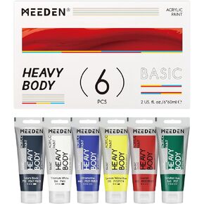 Meeden Heavy Body Paint Acrylic Paint - Basic 24 × 60 مل (2 أوقية) طلاء ملون للبالغين - دهانات غنية الصباغات لخشب الطين القماش