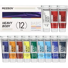 Meeden Heavy Body Paint Acrylic Paint - Basic 24 × 60 مل (2 أوقية) طلاء ملون للبالغين - دهانات غنية الصباغات لخشب الطين القماش in Kuwait