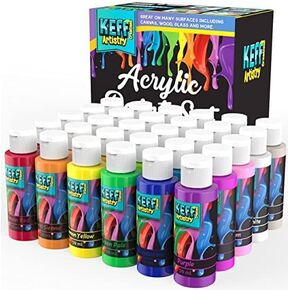 KEFF Acrylic Paint Bottles - 30 Colors (2oz/59ml) Painting Supplies for Canvas, Rock, Ceramic, Wood - Rich Pigment Non Toxic Paint for Kids and Adults - Indoor and Outdoor Acrylic Paint Kit