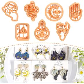 Puocaon Mystic Boho Clay Cutters - 7 PCS Clay Cutters للمجوهرات الطينية البوليمرية ، قاطع طين زجاجة البوليمر ، قاطع مجوهرات Hamsa ، قاطع طين القمر