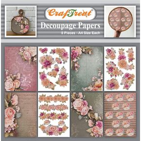 CrafTreat Floral Decoupage Paper - Decorative Flowers A4 (8.3 x 11.7 Inch) 8 Pcs - Decorative Paper for Scrapbooking