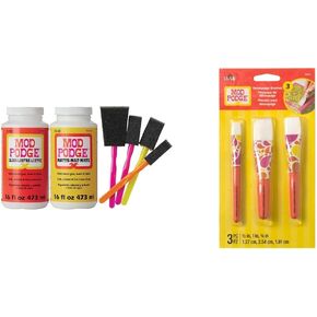 Mod Podge Complete Decoupage Kit-Two 16oz Bottles Waterbase Sealer/Glue (لمسة لامعة غير لامع) مع مجموعة فرشاة رغوة 4-PK ، واضحة و 10615 3 قطعة.