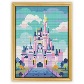 Florida Disney Castle CS807-2 - Cross Cross Stitch Kit#2 Prime. مجموعة من المواضيع والإبر ونسيج Aida و Threadle Needle و Clippers التطريز ونمط اللون المطبوع في الداخل.